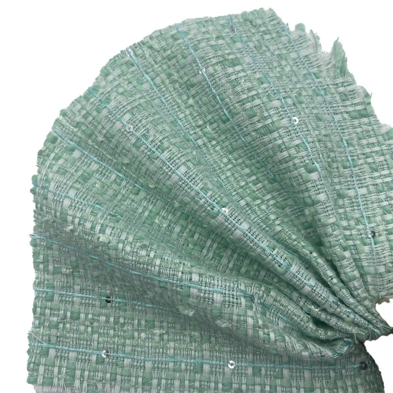 Țesături Jacquard Tweed în relief cu paiete verde deschis pentru rochii 22102