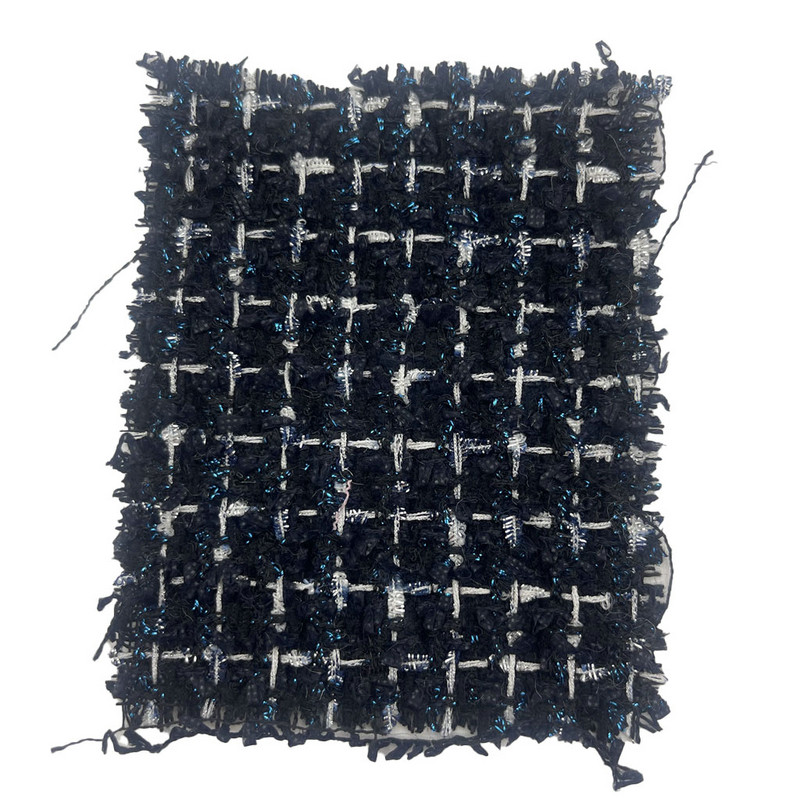 Țesături de lux albastru închis cu amestec albastru metalizat tweed pentru îmbrăcăminte pentru femei 23511