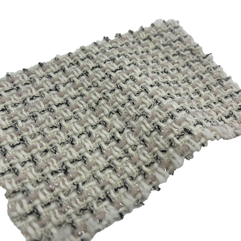 Țesături de modă din tweed metalic cu carouri roz deschis pentru rochie 23523