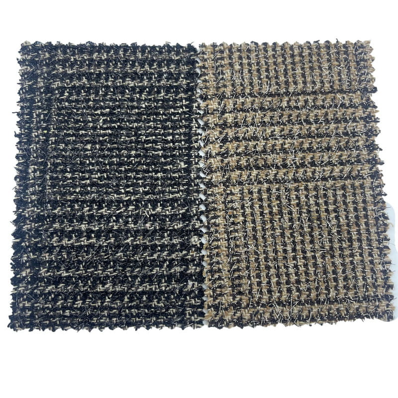 Țesături din tweed cu carouri metalice de lux Houndstooth Lână negru maro 4336